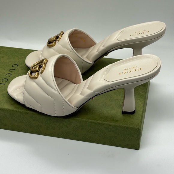 Gucci Marmont GG Padded Chevron Matelasse Leather Mule Heel Sandal Size EU 38 - Picture 7 of 12